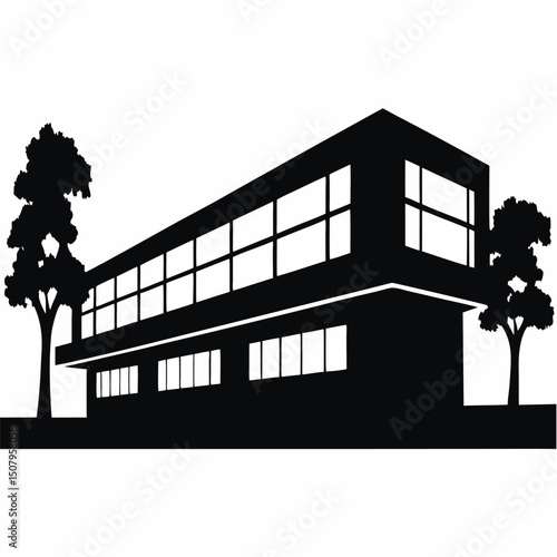Black silhouette architecture of a city building and house with a window design