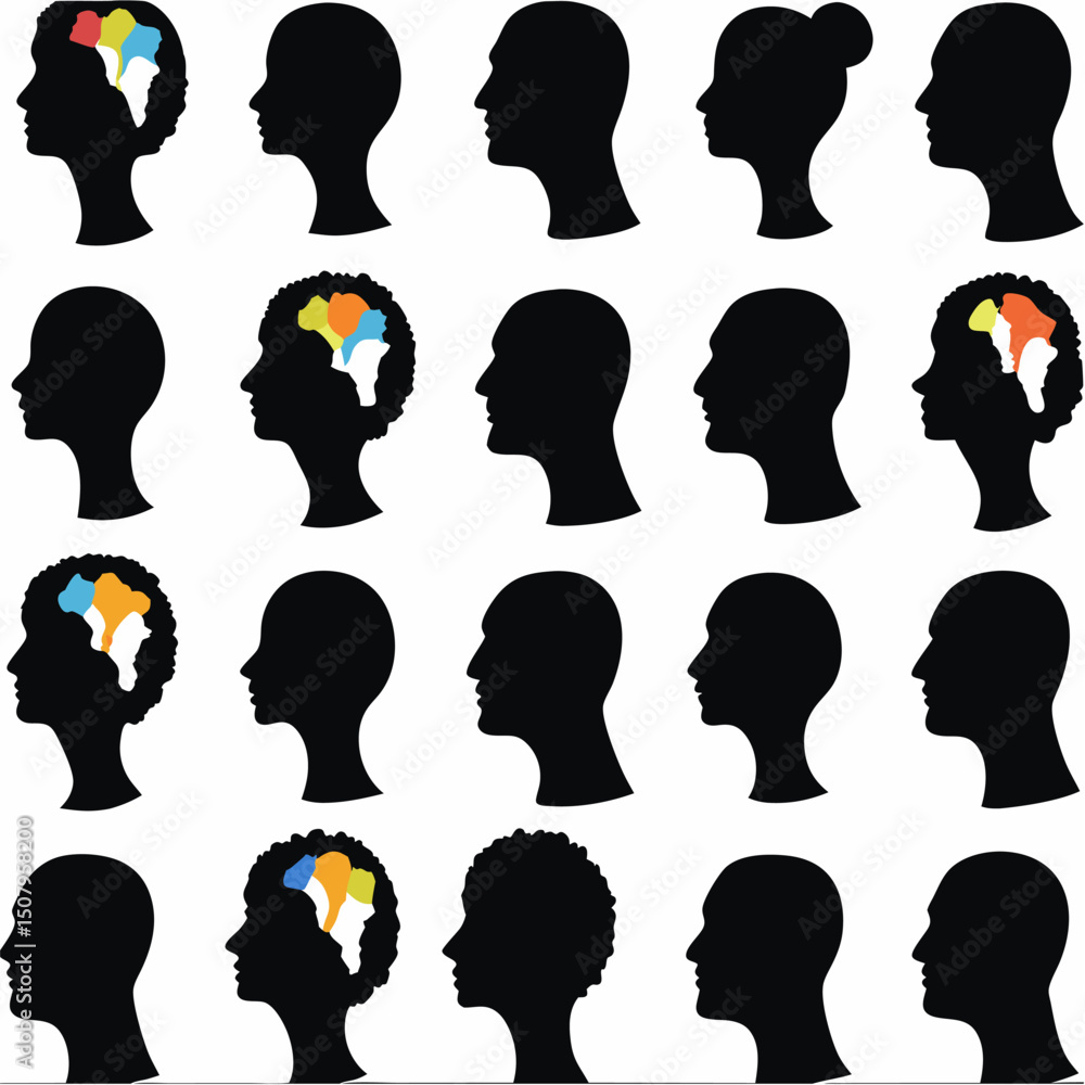 Silhouette vector set of male and female profiles with various hairstyles and head shapes Silhouette vector set of male and female profiles with various hairstyles and head shapes