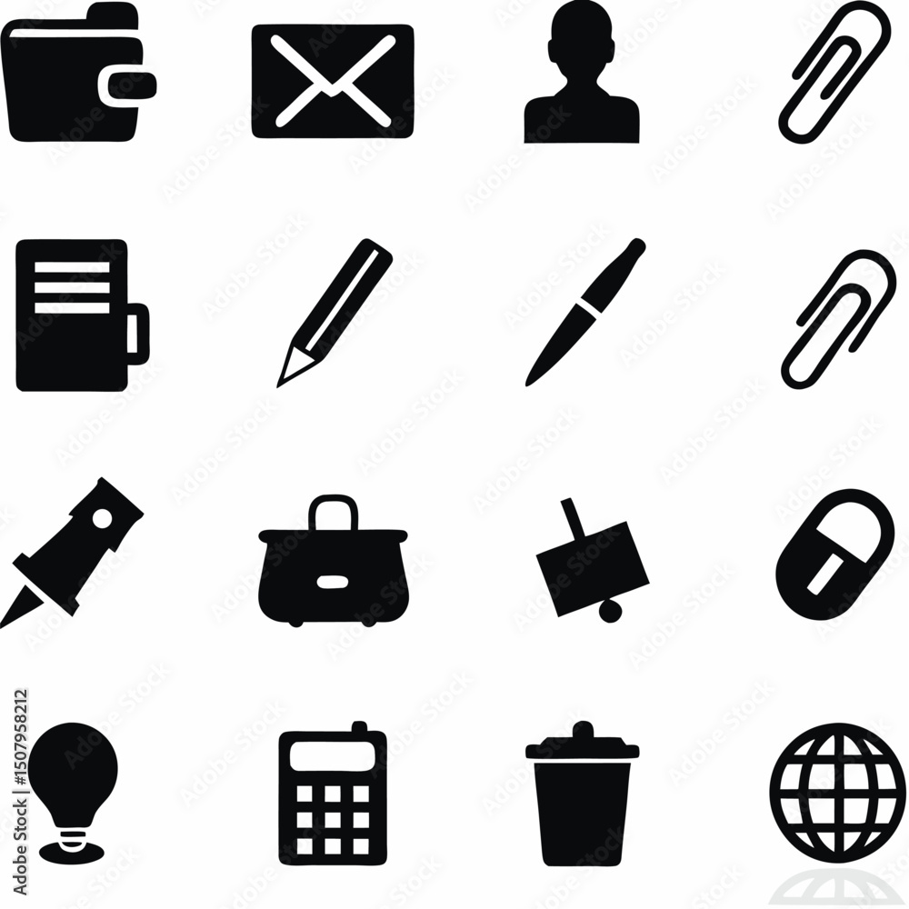 Office and School Icon Set with Business and Technology Symbols Office and School Icon Set with Business and Technology Symbols