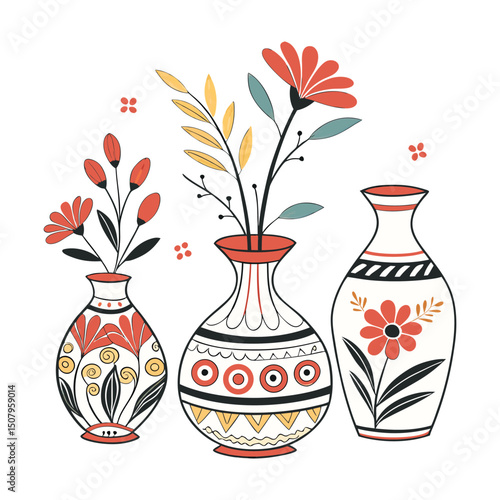 A set of color Clay Flower Vases white clean background