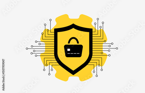 Secure online transactions with encryption, e-commerce credit card fraud prevention and online digital transaction security. E-commerce business data security protection isolated vector illustration