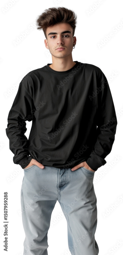 Fototapeta premium PNG Teenager long sleeve streetwear sweatshirt portrait sweater.