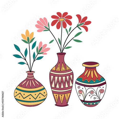 A set of color Clay Flower Vases white clean background