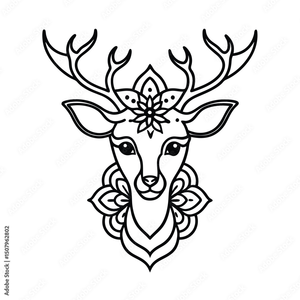 Decorative Mandala Sika Deer Head vector line art Decorative Mandala Sika Deer Head vector line art