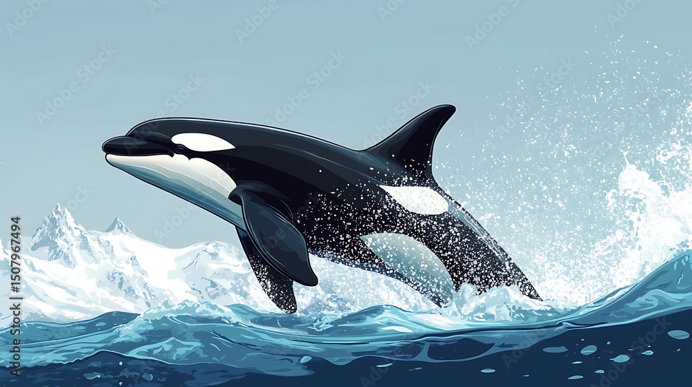 Obraz premium Orca leaping in the ocean waves.