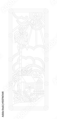 Abstract Vector Design with Geometric Shapes and Colorful Elements on White Background.CNC Cutting Door Design