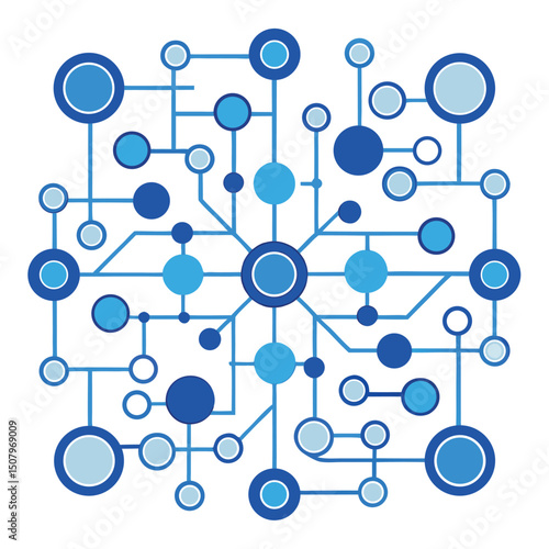 Abstract blue circuit diagram illustrating connectivity and technology networks in vector format