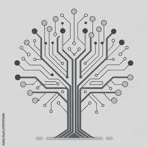 Abstract illustration of a circuit board designed in the shape of a tree concept