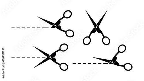 Cutting Scissors Icon Set. Vector Snip Tool Symbol, Paper Cut Pictogram, Crafting Shears, Edit Tool Graphic, Trim Action, Clip Art, Line Art Illustration