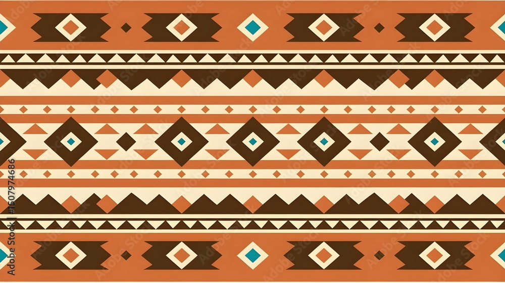 Geometric Aztec Pattern: Seamless Tribal Design with Earth Tones and Diamond Shapes - Ideal for Textile, Fashion, and Cultural Projects Geometric Aztec Pattern: Seamless Tribal Design with Earth Tones and Diamond Shapes - Ideal for Textile, Fashion, and Cultural Projects