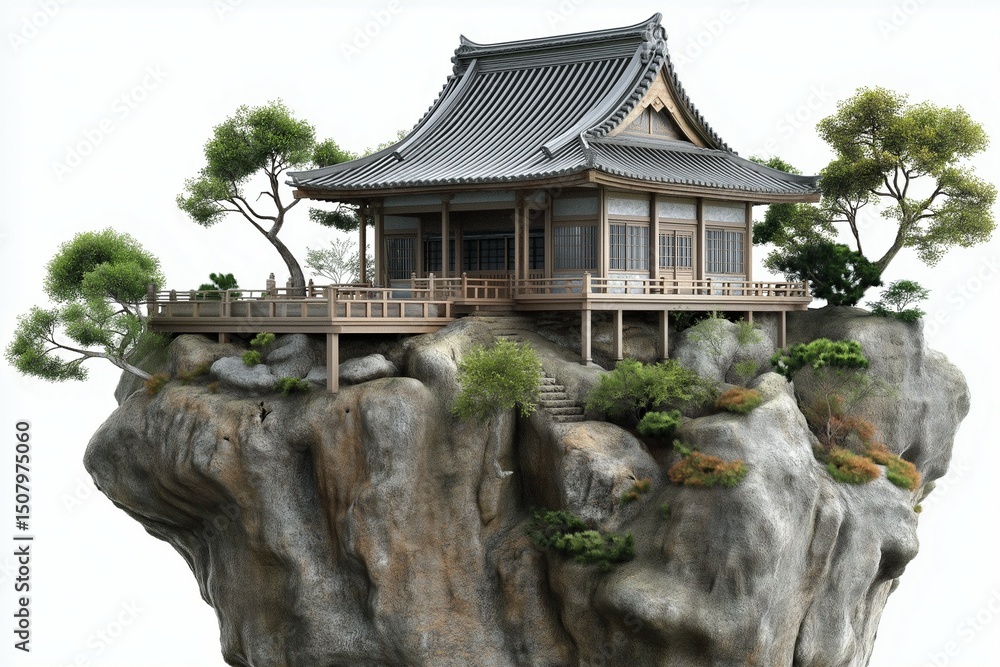 Fototapeta premium japanese palace rock cliff in 3d by generative ai
