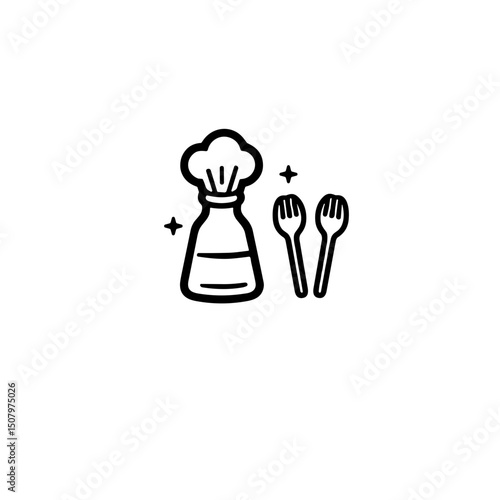 Food prep icon with utensils, black and white design, culinary concept