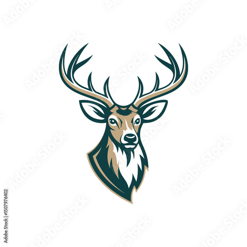 A minimalist deer iconic logo design Black and white illustration, deer head silhouette, majestic antlers, minimalist design, elegant profile, stylized wildlife art, sharp contrast, vector graphic, 