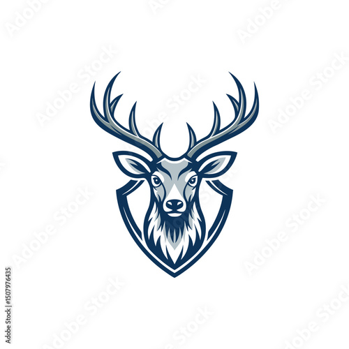 A minimalist deer iconic logo design Black and white illustration, deer head silhouette, majestic antlers, minimalist design, elegant profile, stylized wildlife art, sharp contrast, vector graphic, 