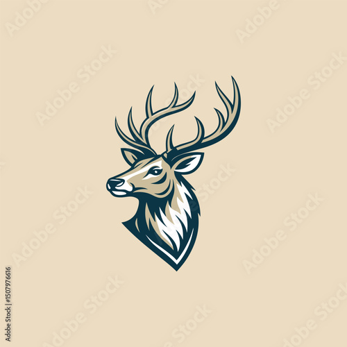 A minimalist deer iconic logo design Black and white illustration, deer head silhouette, majestic antlers, minimalist design, elegant profile, stylized wildlife art, sharp contrast, vector graphic, 