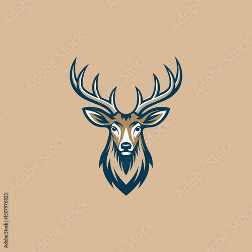 A minimalist deer iconic logo design Black and white illustration, deer head silhouette, majestic antlers, minimalist design, elegant profile, stylized wildlife art, sharp contrast, vector graphic, 