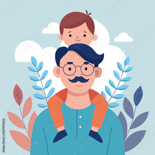 Father Holding Son Illustration Modern Family Portrait