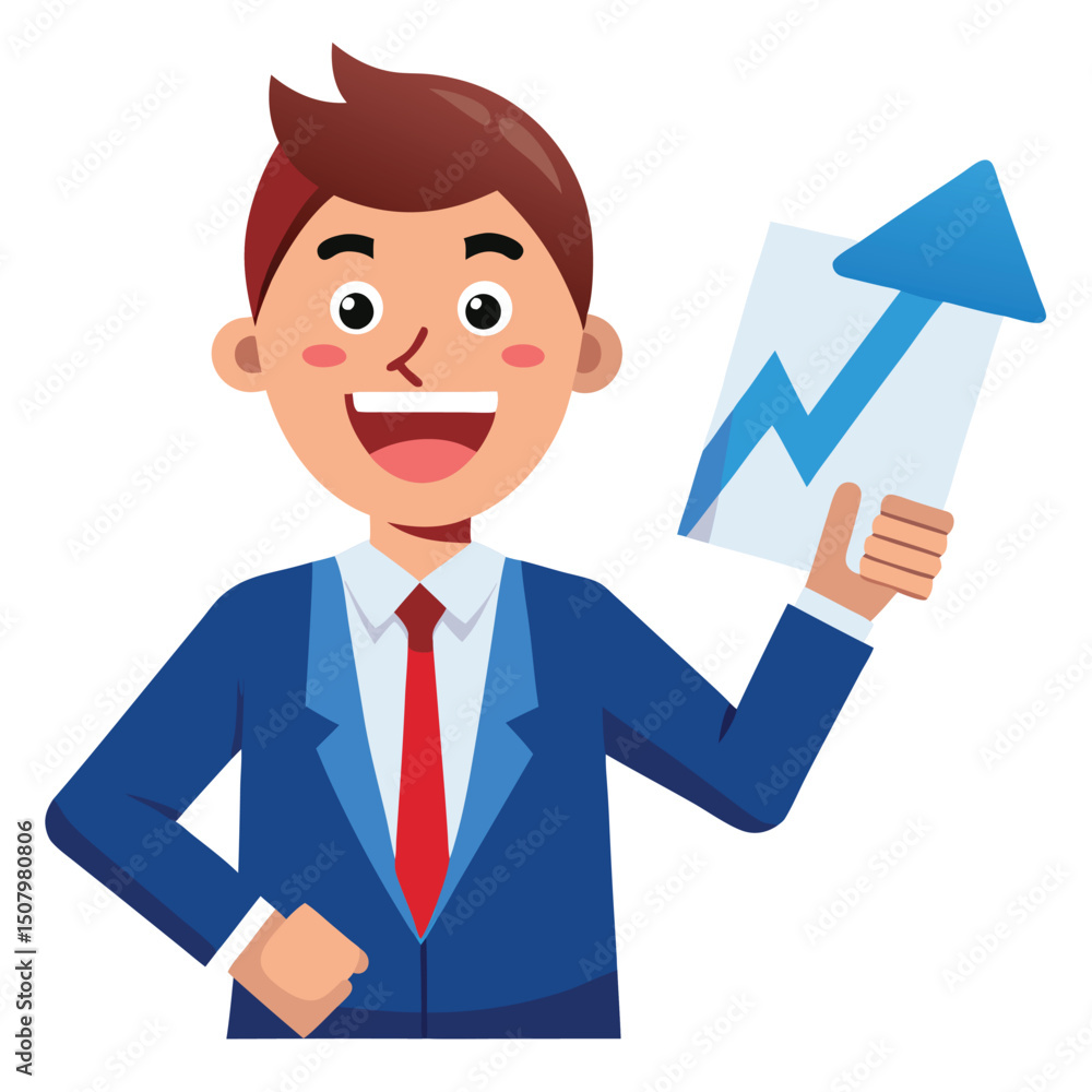 Cheerful businessman holding upward trend chart indicating business growth and success Cheerful businessman holding upward trend chart indicating business growth and success
