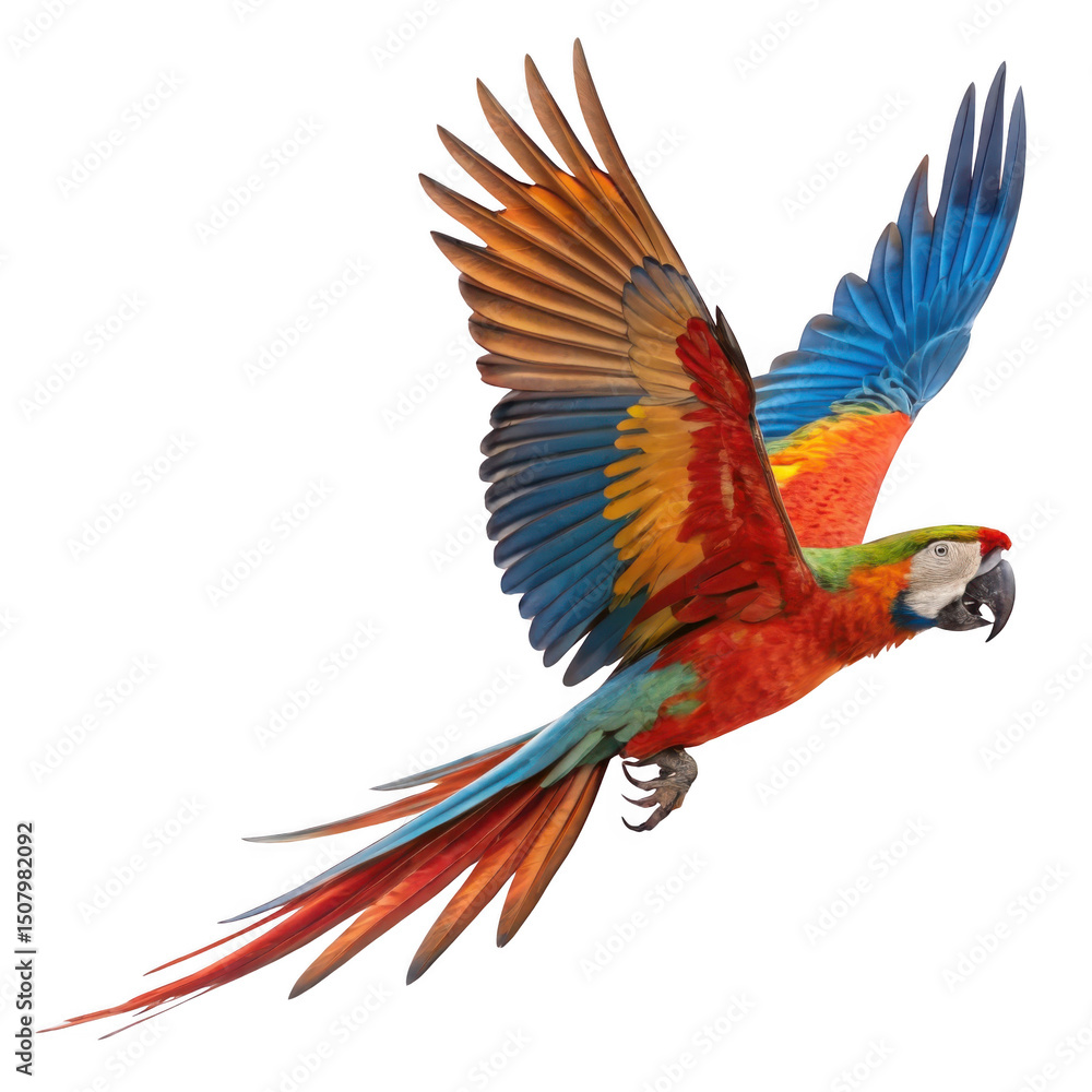 Obraz premium Beautiful Macaw with Open Wings - High-Quality PNG