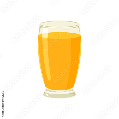 Fresh orange juice in glass isolated on white background. Vector cartoon flat illustration.