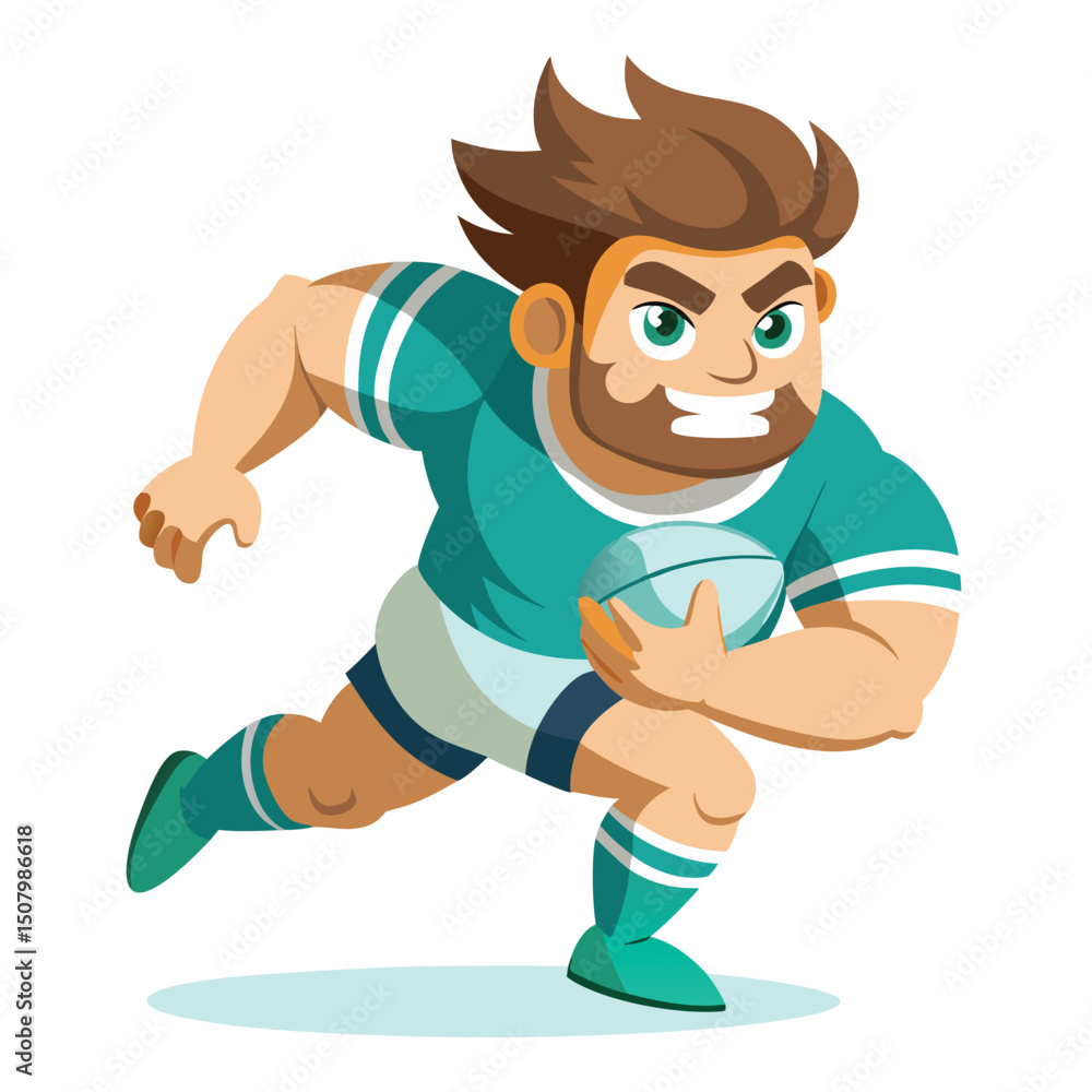 Energetic rugby player in action running with the ball ready to score a point illustration Energetic rugby player in action running with the ball ready to score a point illustration