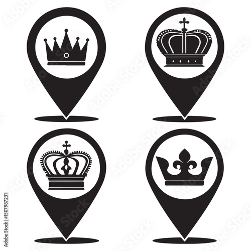 A set of black silhouette location with crown vector collection