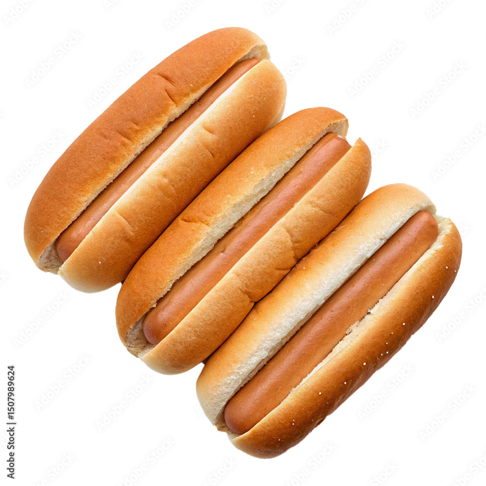 Whole hot dog buns top view isolated on transparent background Whole hot dog buns top view isolated on transparent background