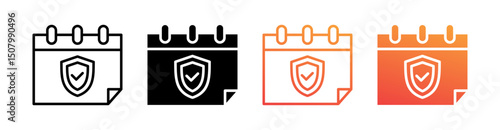 Insurance Date Multi Style Icon Set Vector 