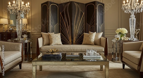 Luxurious art deco style living room interior design