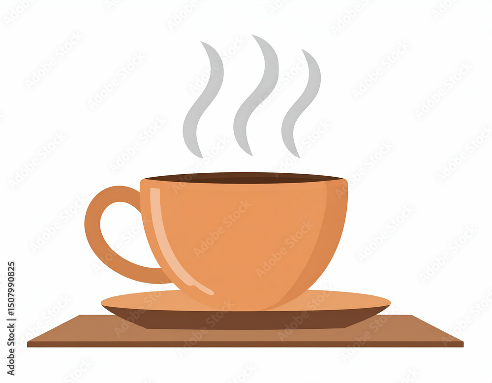Fototapeta premium Warm Coffee Cup Vector Icon Steaming Mug on Desk Illustration