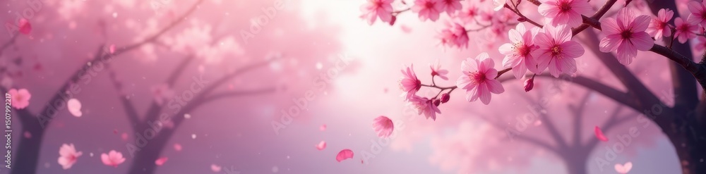 Floating sakura petals, gentle descent, hazy cherry trees , soft, branches Floating sakura petals, gentle descent, hazy cherry trees , soft, branches