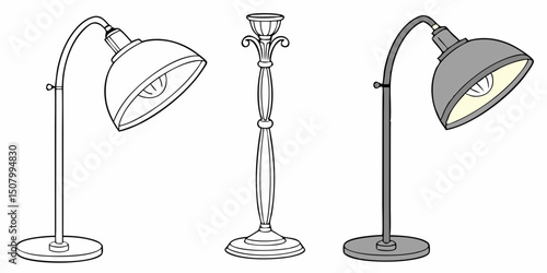 Interior lamps. Modern item for area illumination in home rooms light for floor and roof decent vector realistic pictures set
