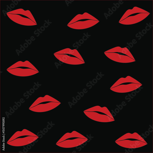 lips seamless pattern isolated on black background.
