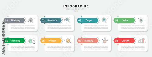 Timeline Creator infographic template. 8 Step timeline journey, calendar Flat simple infographics design template. presentation graph. Business concept with 8 options, gantt vector illustration.