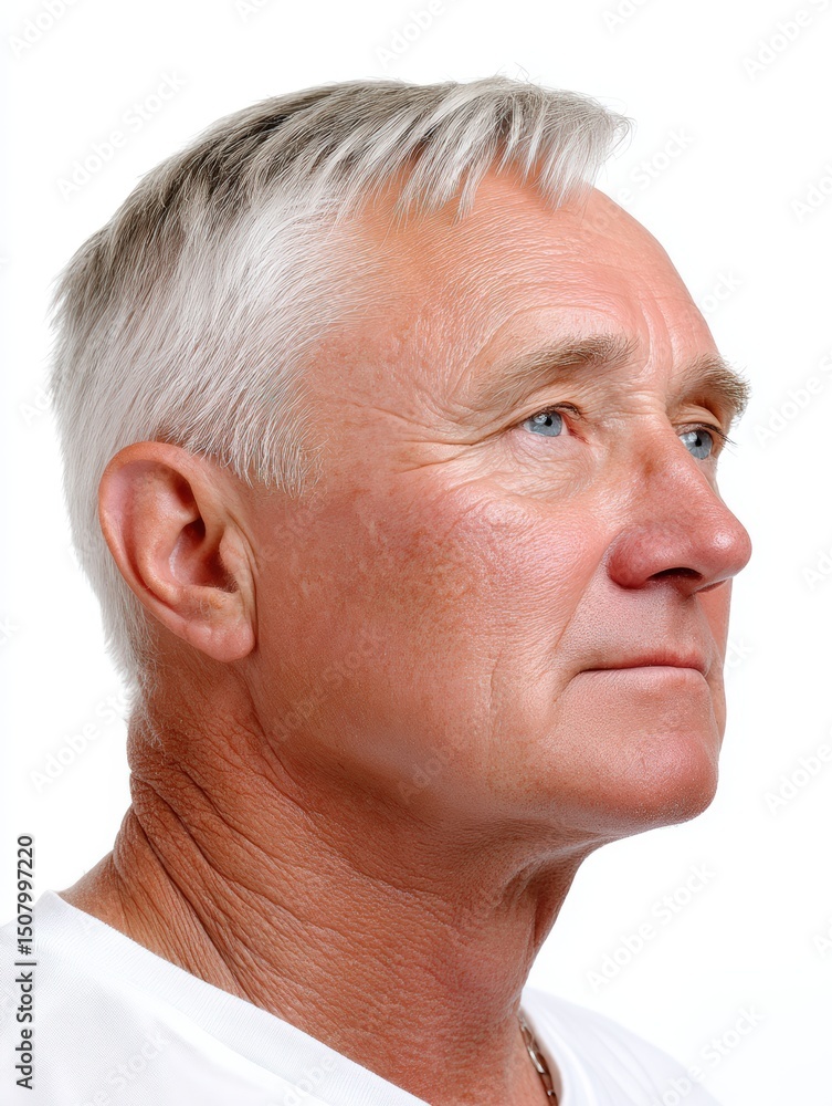 Obraz premium A man looking off-camera with a wistful expression, medium closeup, isolate on white background