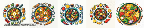 vector set of paella dishes