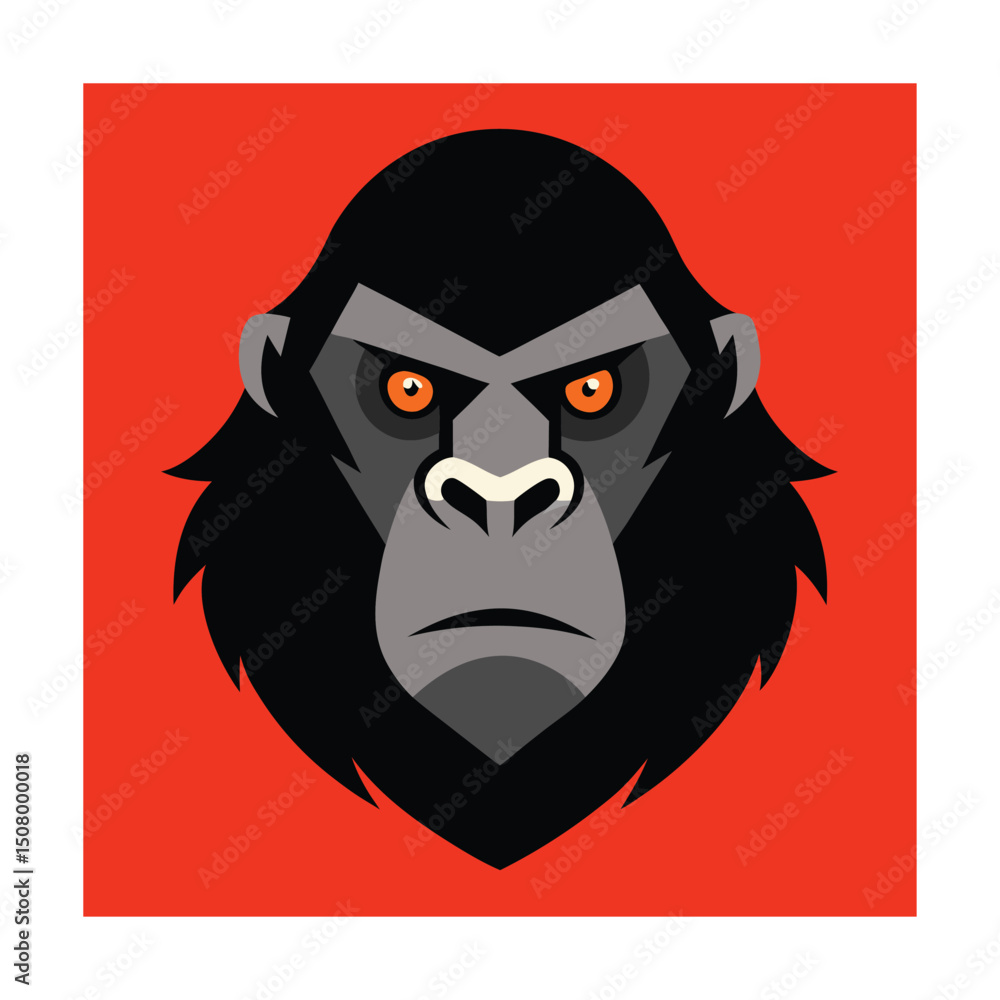 Obraz premium Vector illustration of a powerful gorilla head with intense orange eyes and a stern expression