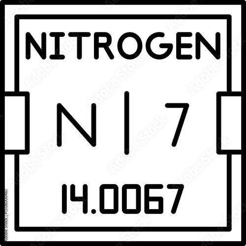 Nitrogen vector icon for periodic table with atomic number and symbol, ideal for science class visuals, chemistry learning, infographics, and digital STEM content
