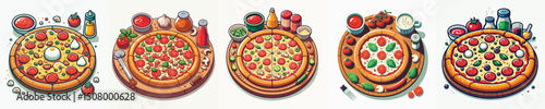 vector set of delicious pizza dishes