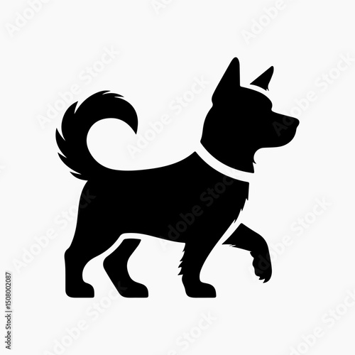 A single dog animal black and white silhouette vector illustration.