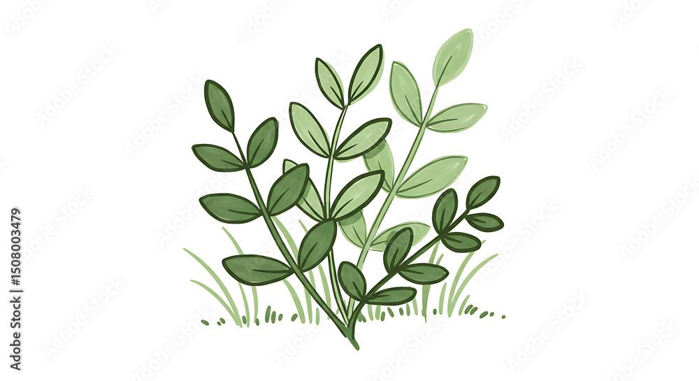 Fototapeta premium Lush Green Foliage Hand Drawn Botanical Illustration Spring Greenery Nature Illustration Leaves
