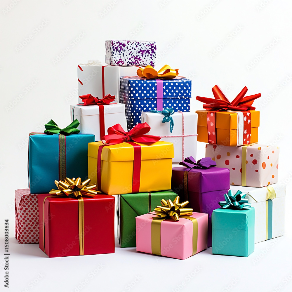 Fototapeta premium Colorful Gift Boxes Stacked High A Festive Collection