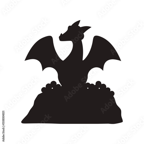 Dragon silhouette, Dragon head, dragon wings silhouette