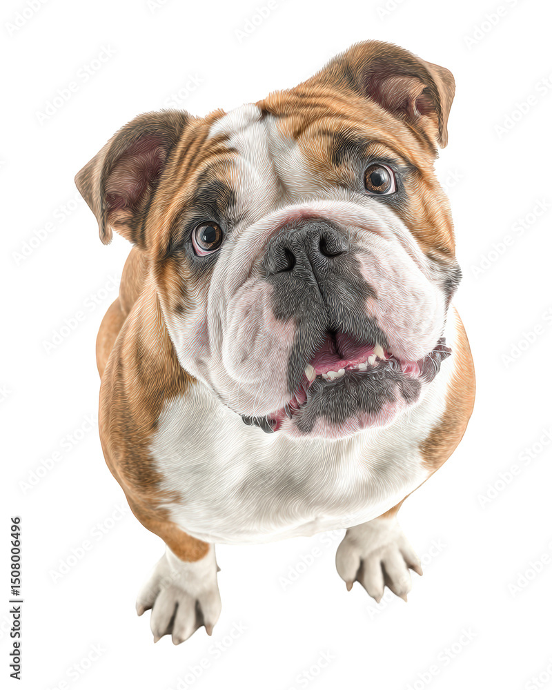 Photorealistic half body portrait of Bulldog dog, showcasing its expressive face and unique features. This charming canine exudes warmth and friendliness, making it ideal companion Photorealistic half body portrait of Bulldog dog, showcasing its expressive face and unique features. This charming canine exudes warmth and friendliness, making it ideal companion