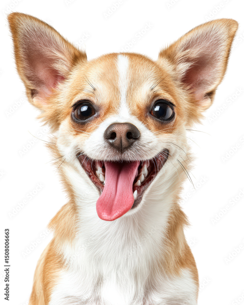 Cheerful Chihuahua with bright smile and large, expressive eyes, showcasing its playful personality and adorable features. This photorealistic portrait captures essence of this beloved breed Cheerful Chihuahua with bright smile and large, expressive eyes, showcasing its playful personality and adorable features. This photorealistic portrait captures essence of this beloved breed
