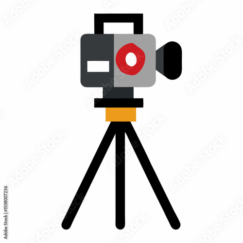 camera on tripod vector. Use for professional photography day graphics and print templates.