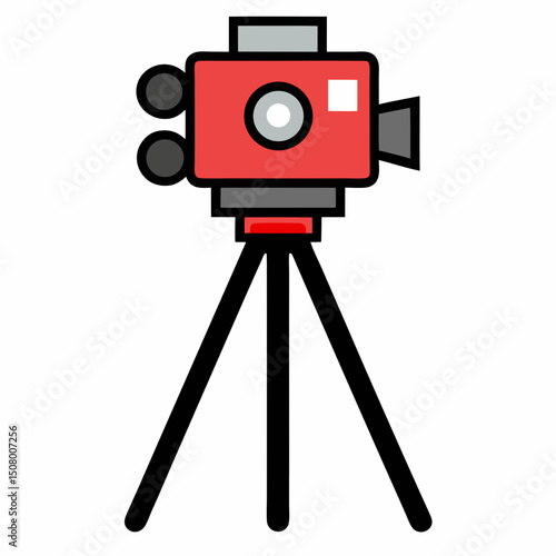 Minimalist vector of camera tripod setup. Ideal for photography websites, educational graphics, and Camera Day themes.