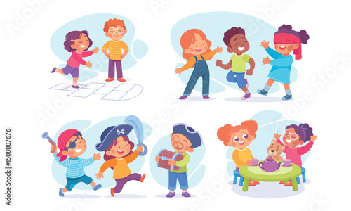 Energetic children are joyfully engaging in fun activities together with enthusiasm