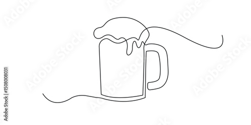 one continuous line one glass of beer.single line drawing of glass filled with beer for cafe,celebration,event,party.minimalist line art vector illustration