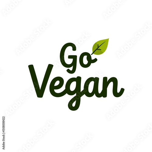 Go Vegan Green Lettering with Leaf Illustration Promoting Veganism and Plant-Based Lifestyle